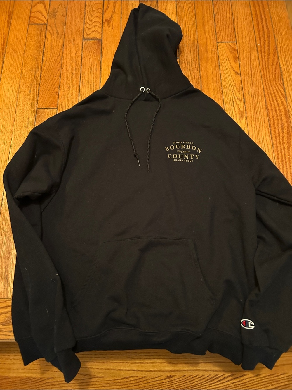 Rare Champion Black Hoodie with Bourbon County Chest Logo